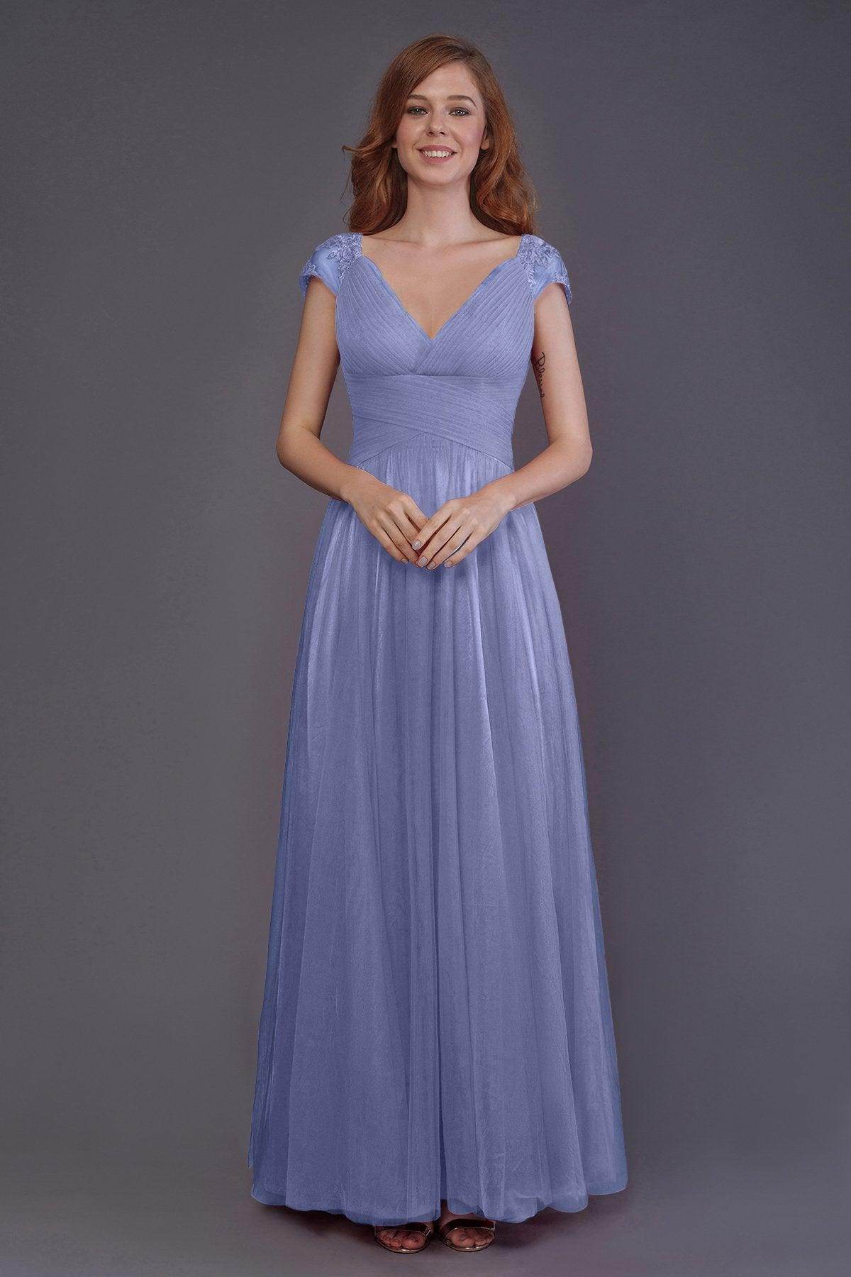 Sheath-Column Floor Length Tulle Bridesmaid Dress PR3510 - COCOMELODY
